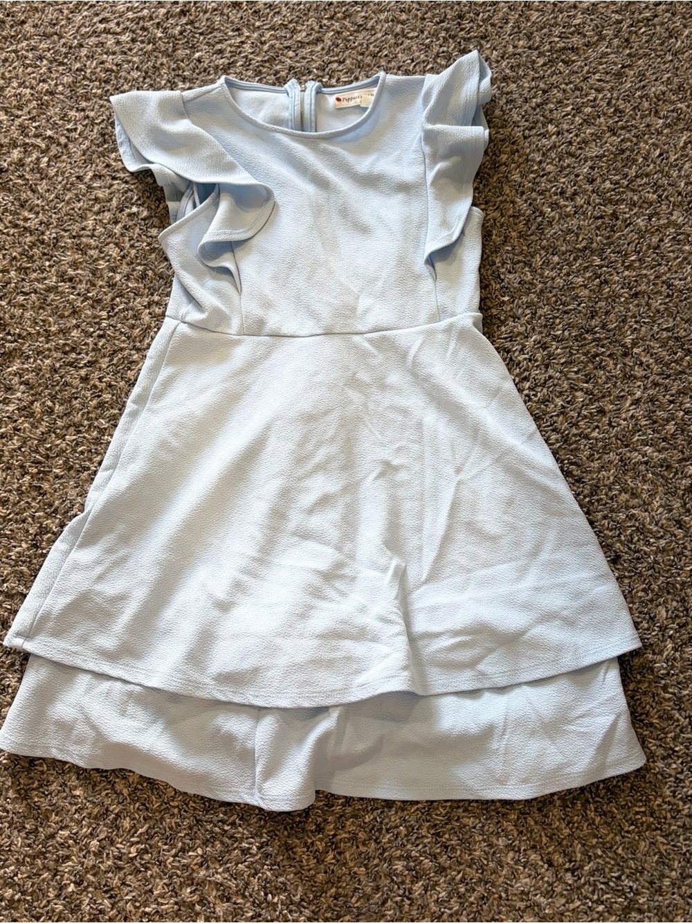 Girls' Light Blue Ruffle Sleeve Layered Dress